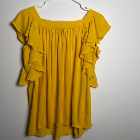 Ann Taylor Flutter Sleeve Mustard Yellow Blouse - Picture 5 of 6